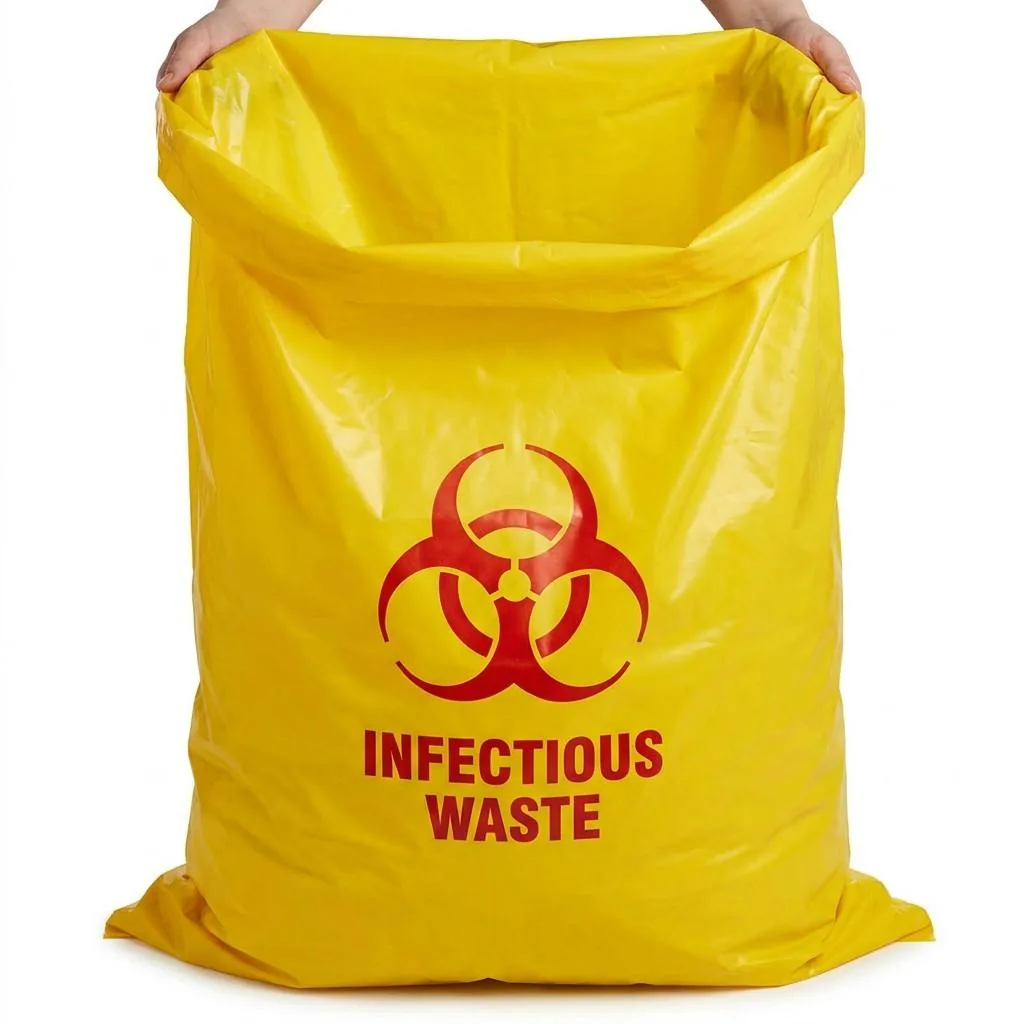 1500mm Flat Width Biohazard Bag 4 Mil Yellow Biohazard Liner for 240L 360L 660L Bin 65 95 Gallon Extra Heavy Duty 100mic