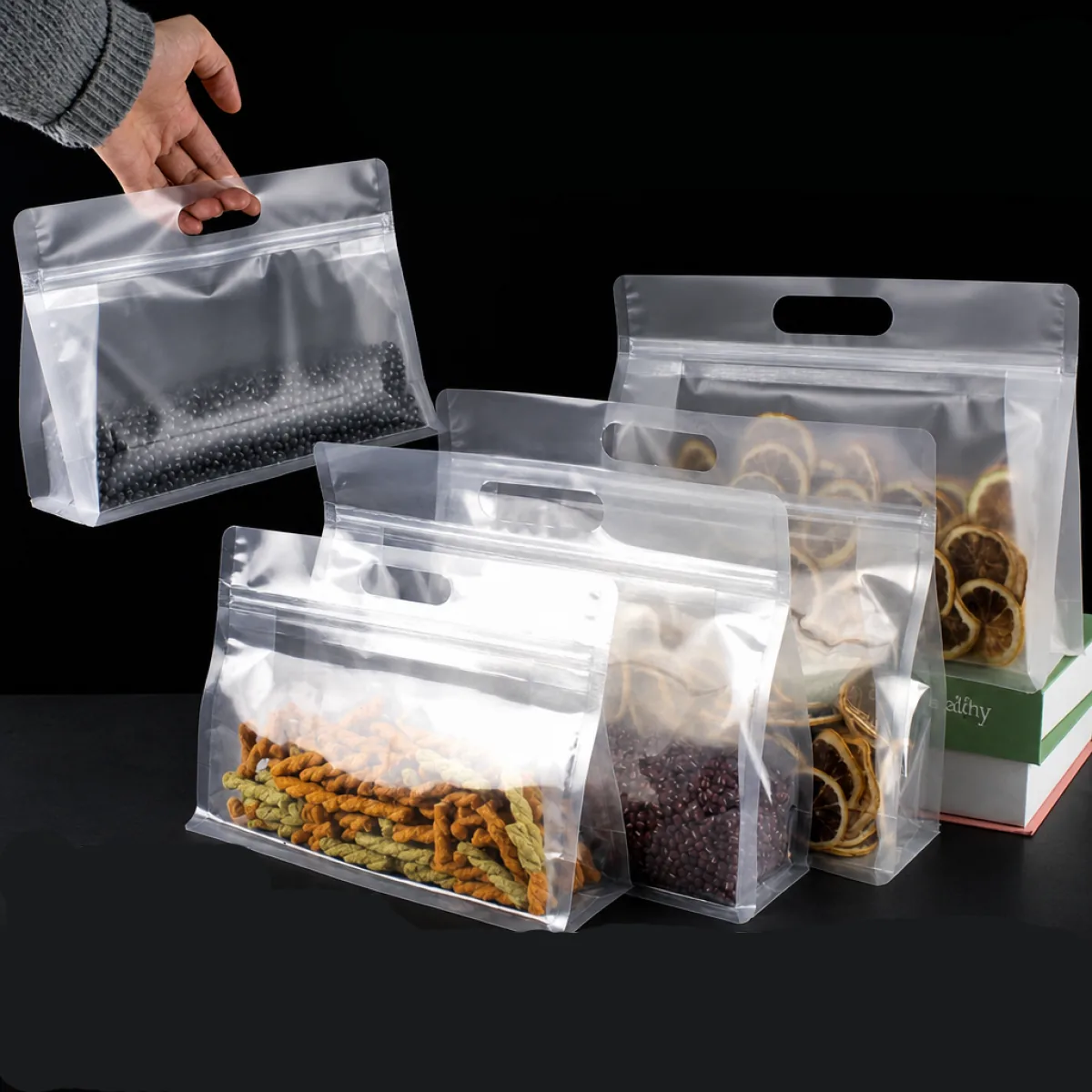 Clear Box Pouch with Carry Handle for Nuts, Candy & Tea