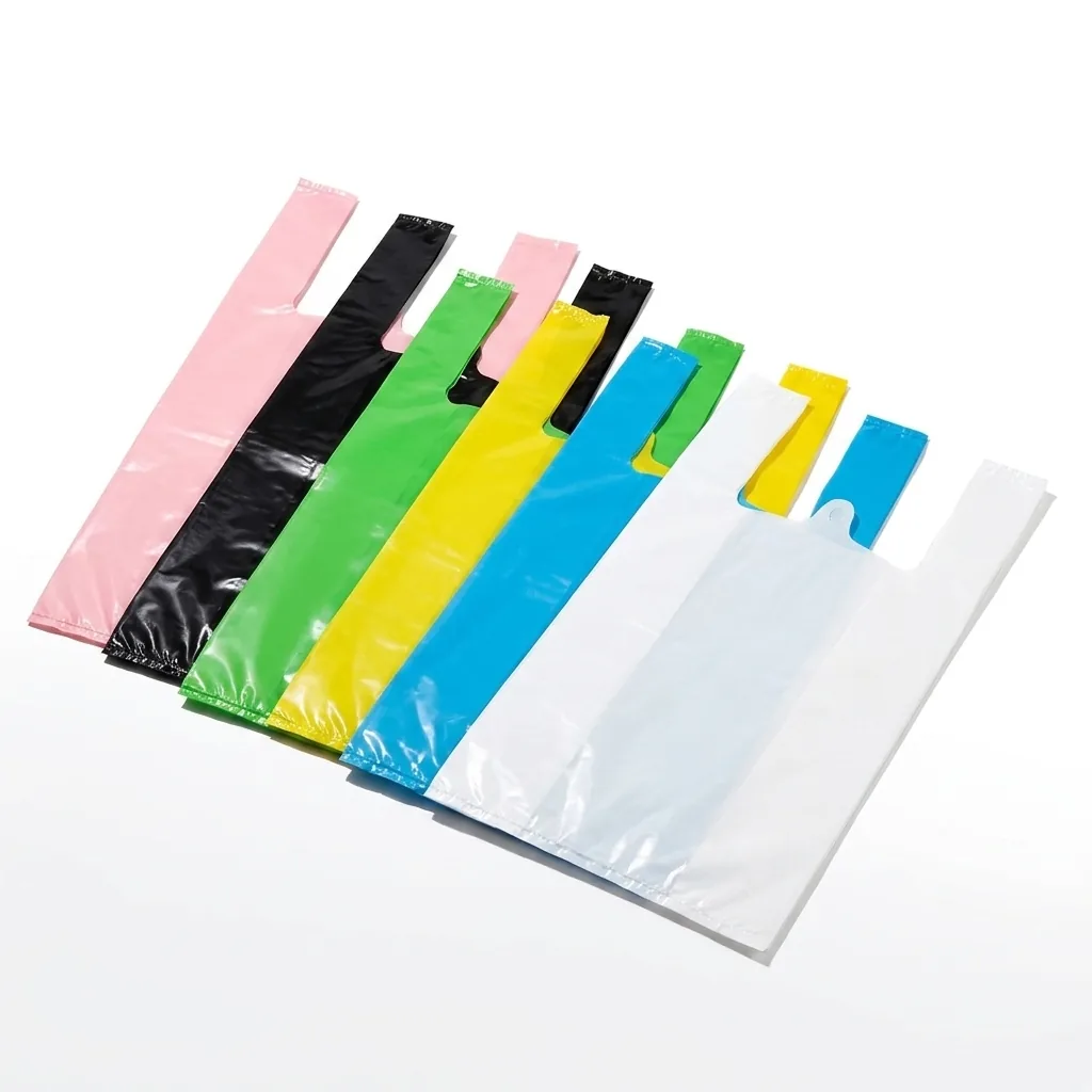 Custom Print Plastic Vest Carrier Bags White Black Green Yellow Thank You HDPE T-shirt Bag Disposable Food Take Out Shopping Bag