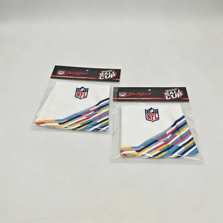 Custom Printed Hang Hole Header Card Clear Poly Bag for Football Towel Sports Cleaning Cloth Game Accessory Retail Packaging
