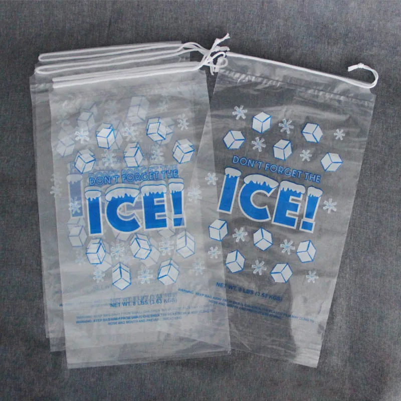Custom Printed Logo Large Capacity Disposable LDPE 8/10/20 LB Plastic Drawstring Ice Cube Bag Reusable