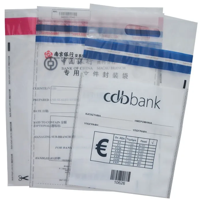 Custom Transport Safety Bag Tamper Proof Evident Security Cash Deposit Bags Plastic Seal Bags