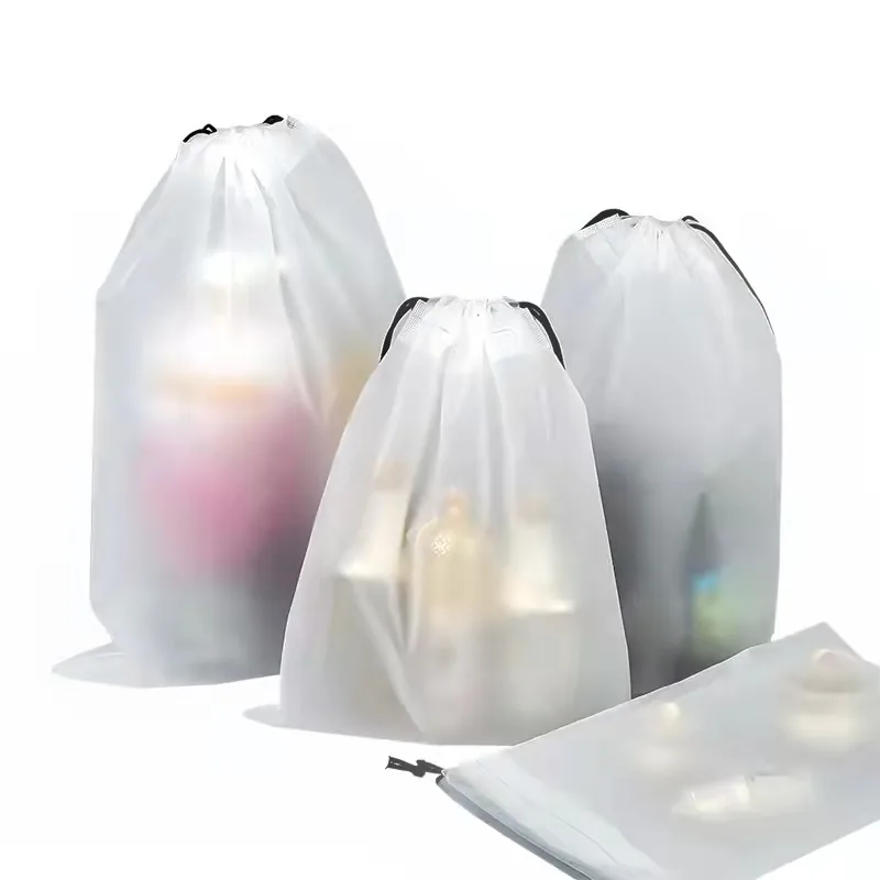Eco Friendly Composable Clear Frosted Laundry Clothing Shoe Gift Pouch Drawstring Recycling Plastic Draw String Bags