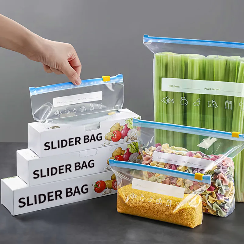 Food Storage Slider Packaging Bag Zipper Freezer Zip Lock Plastic Bags with Lock Custom Logo for Food Packaging in Fridge