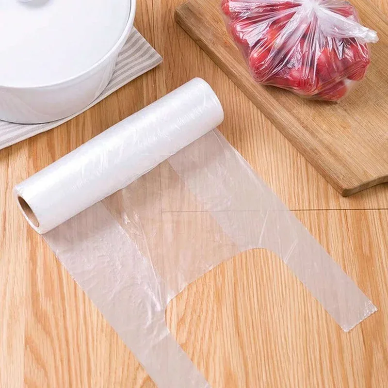 Food-Grade HDPE Transparent T-Shirt Bag on Roll for Supermarket