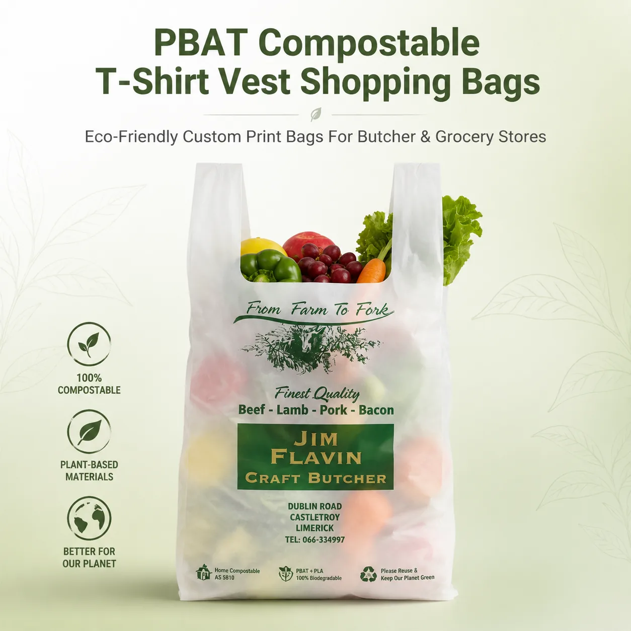 PBAT-Based Vest Carrier Bag for Grocery and Takeaway